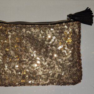 Gold and Black Leather Sequined Ipsy Bag